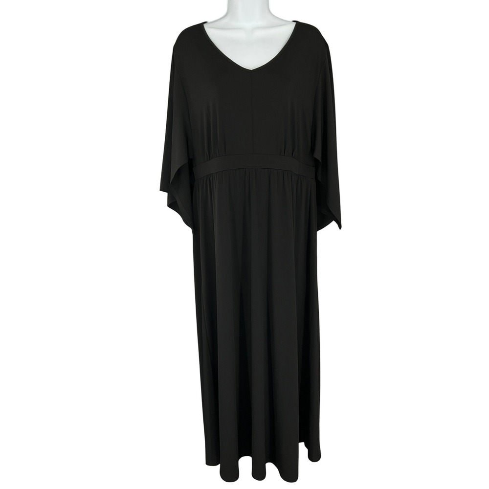 ANTHONY ORIGINAL Black V Neck Flutter Sleeve Babydoll Maxi Dress‎ Women's Size L